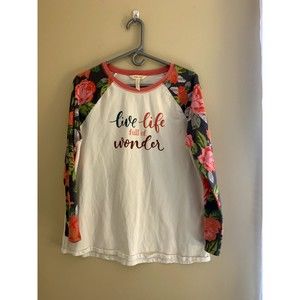 Matilda Jane Women's Large Floral Long Sleeve Crewneck Tee Live Life Full Wonder